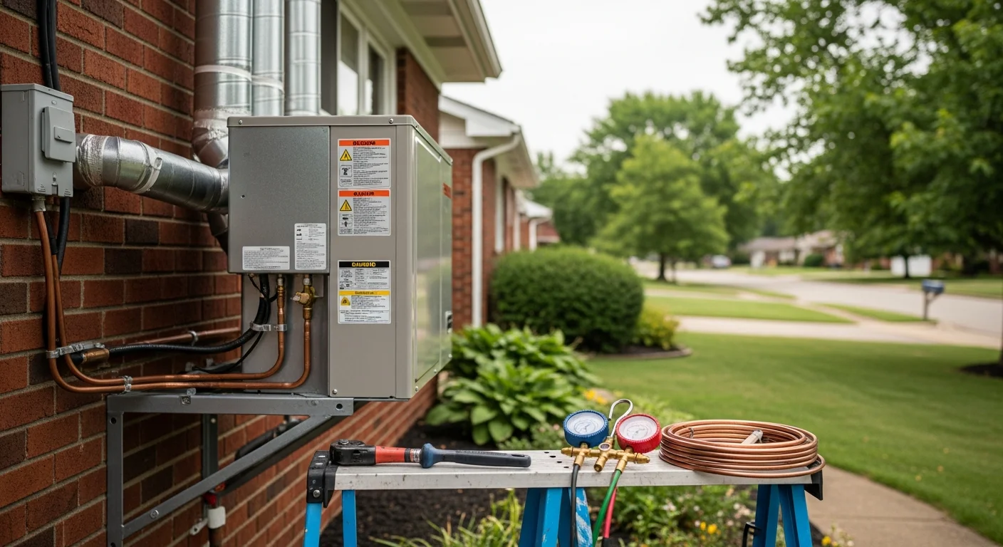 HVAC technician installing heating and cooling system