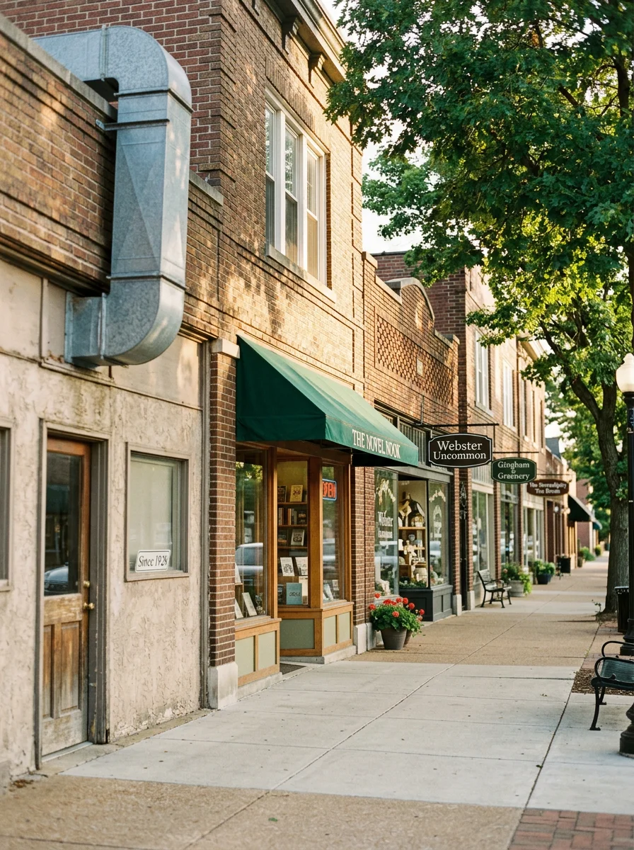 Webster Groves downtown area with local businesses and community gathering spaces